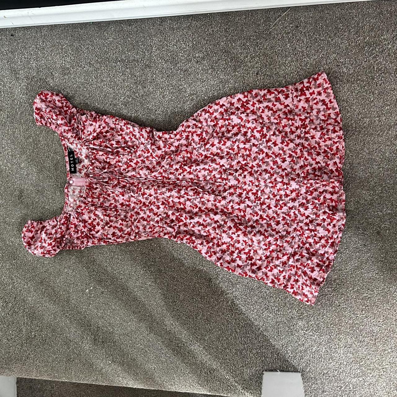Motel rocks pink butterfly dress with tie front... Depop