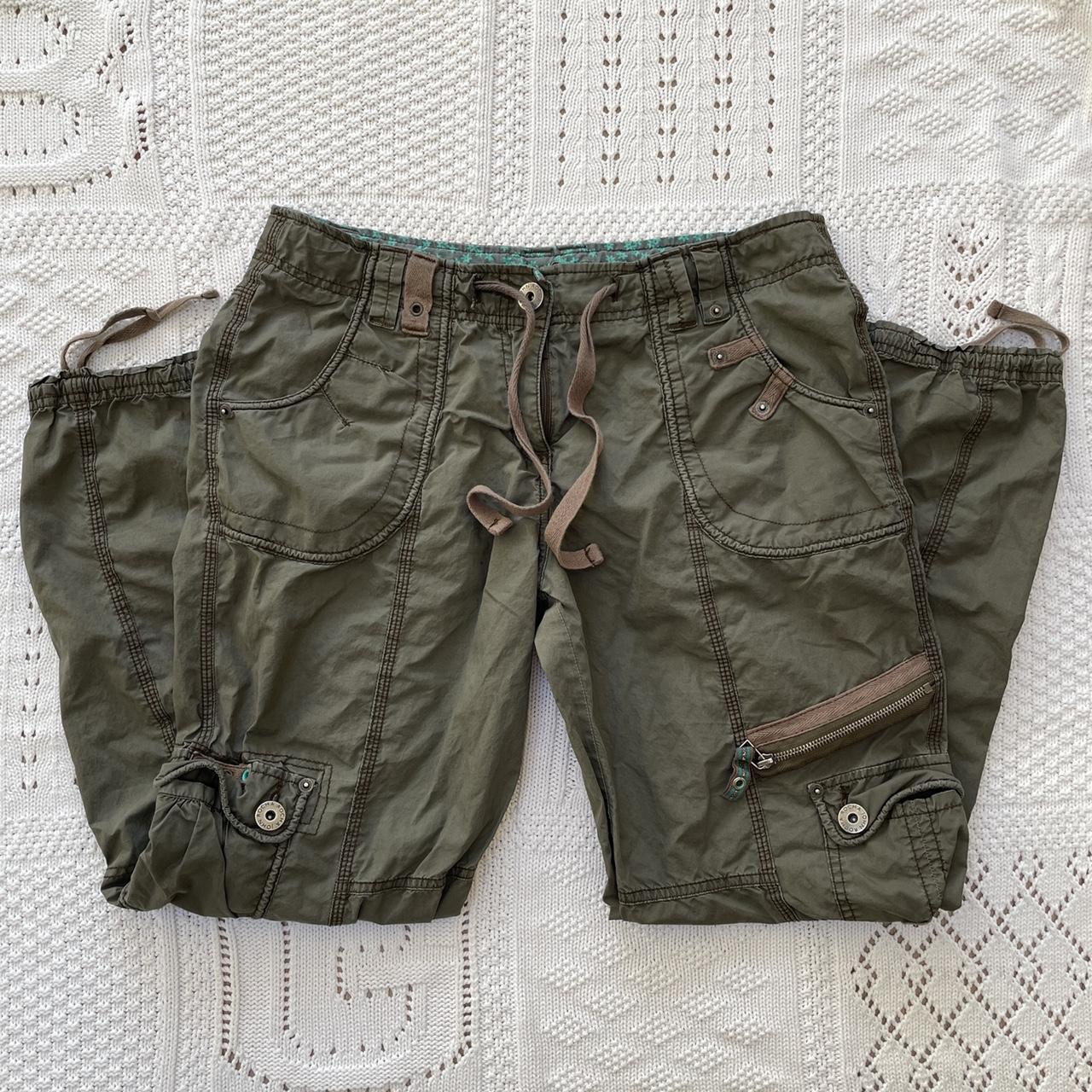 Khaki green cargo trousers. wide with pocket details... - Depop