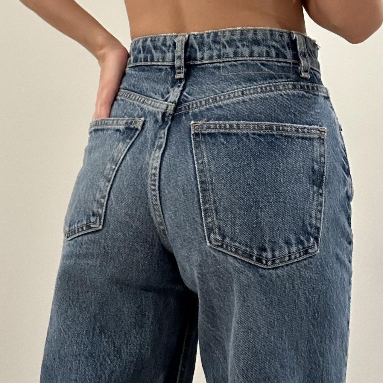 zara dark denim flare leg jeans - Depop