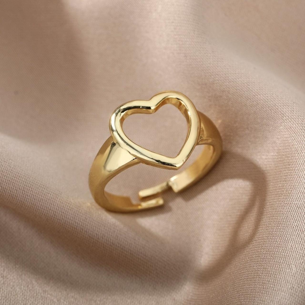 ♥ Gold Plated Handmade Big Hollow Heart Ring ♥ ☆ D... - Depop