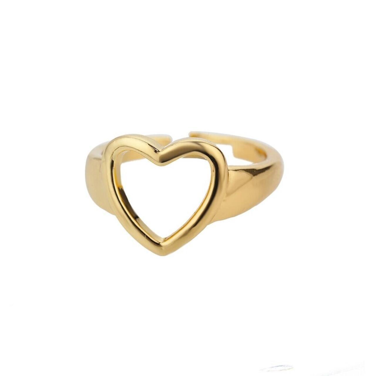 ♥ Gold Plated Handmade Big Hollow Heart Ring ♥ ☆ D... - Depop