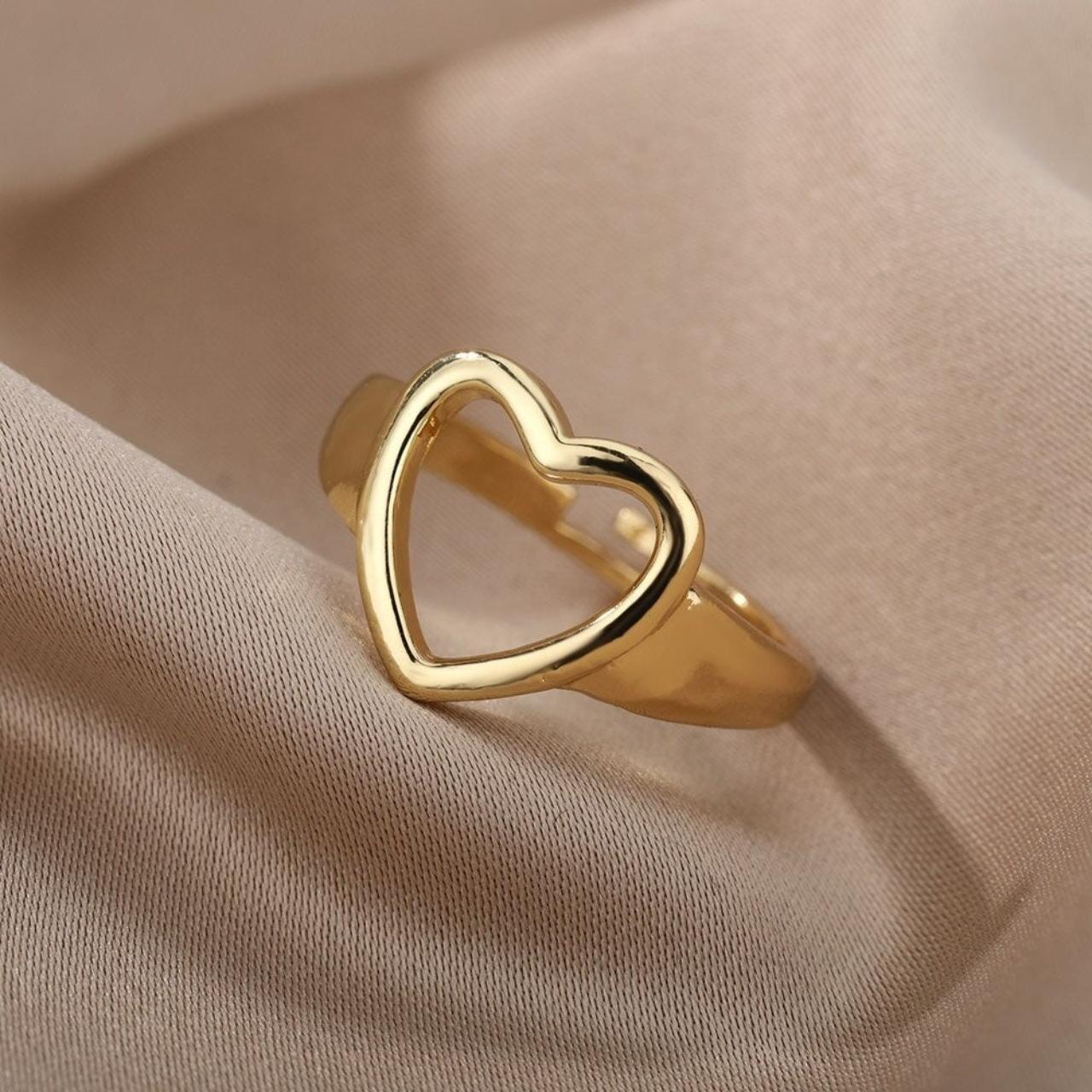 ♥ Gold Plated Handmade Big Hollow Heart Ring ♥ ☆ D... - Depop