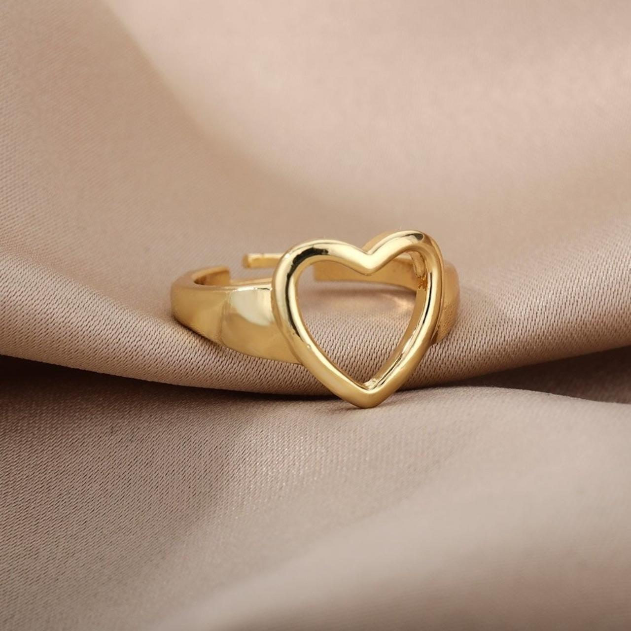 ♥ Gold Plated Handmade Big Hollow Heart Ring ♥ ☆ D... - Depop