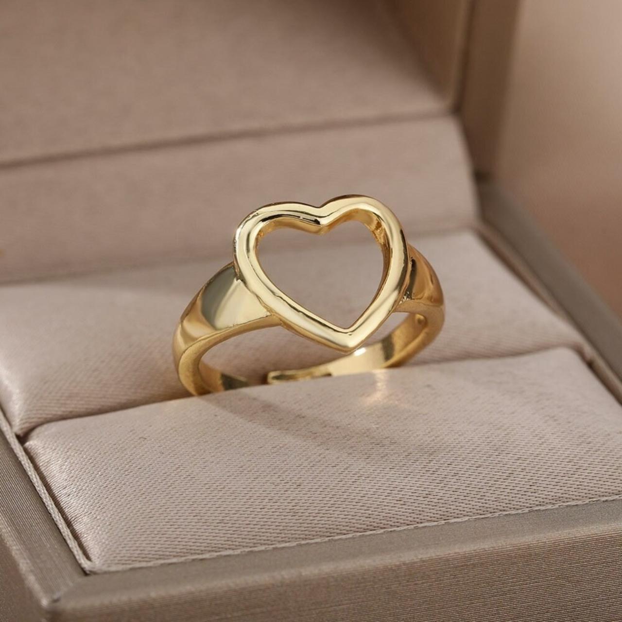 ♥ Gold Plated Handmade Big Hollow Heart Ring ♥ ☆ D... - Depop