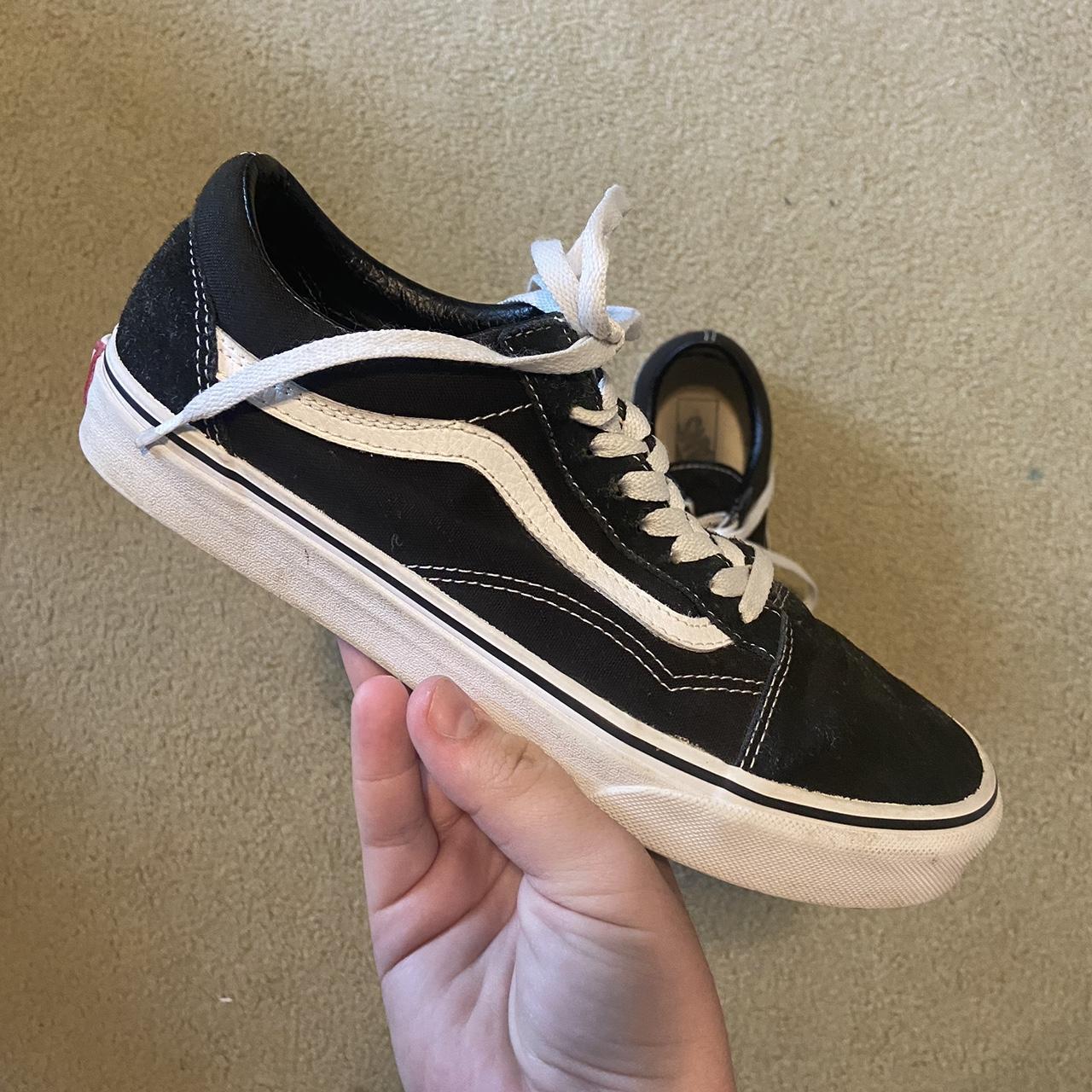 Black and white old skool vans few marks/stains and... Depop