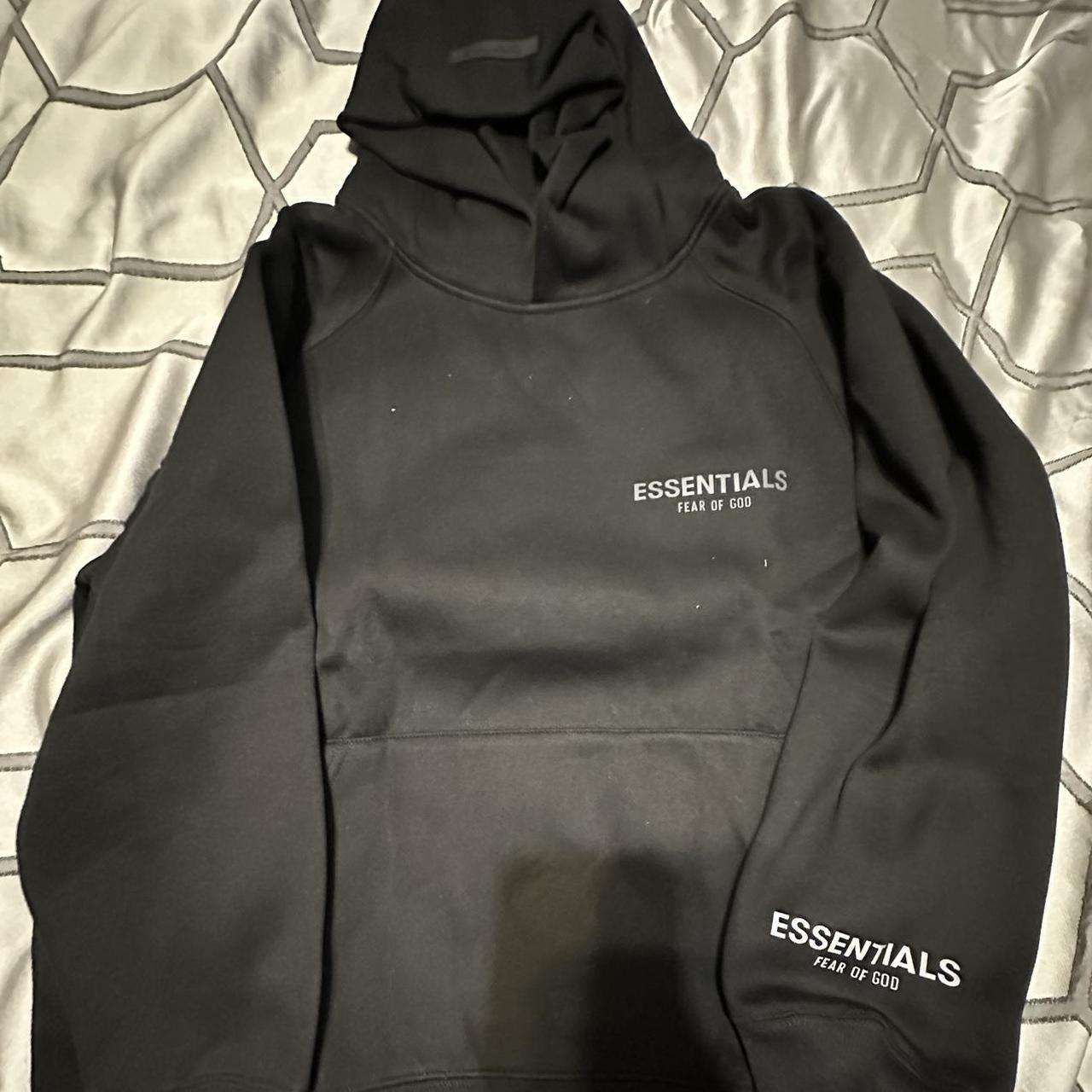 Black fear of god essentials hoodie New - Depop