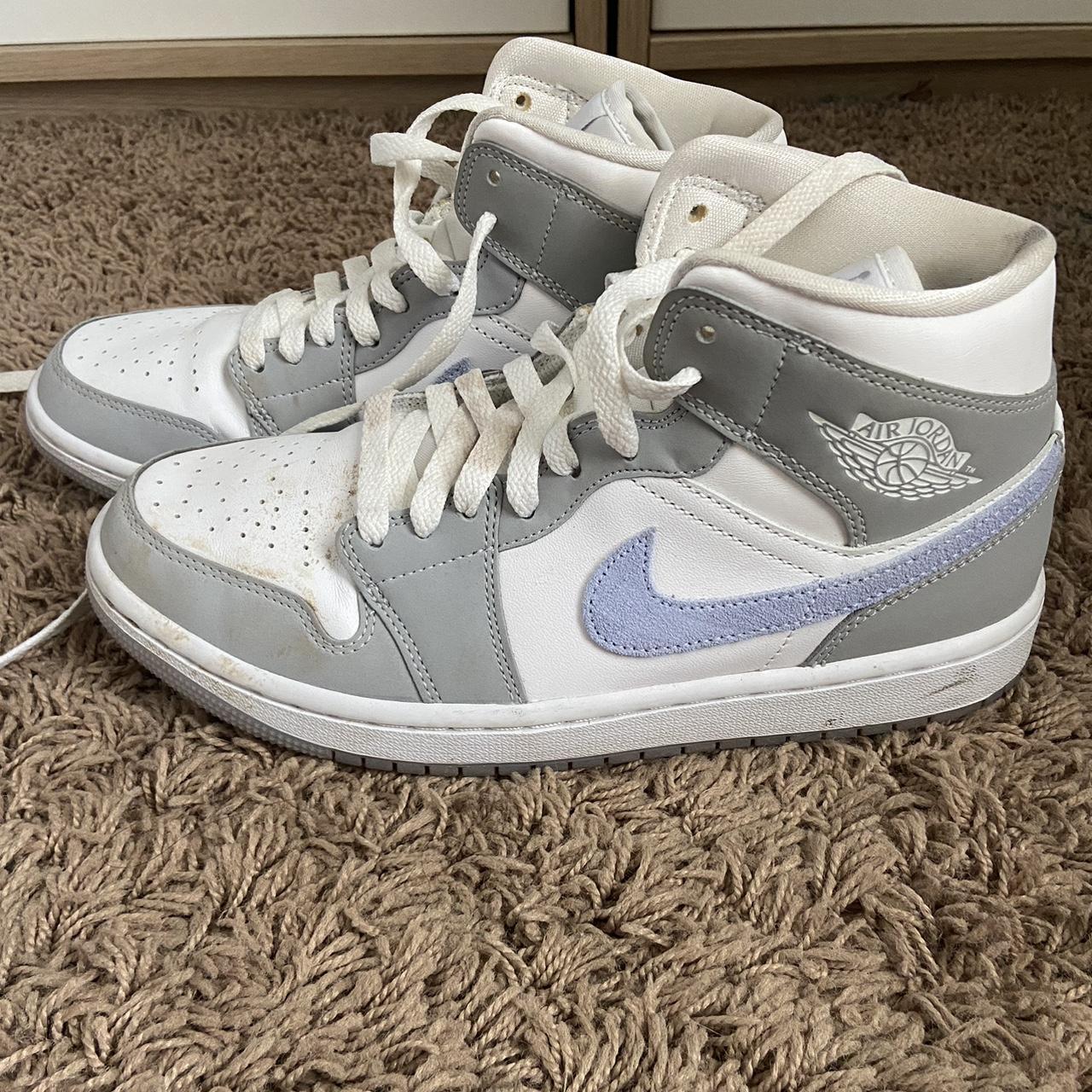 Women's Jordan 1 mid wolf grey aluminum. Size 7.5... - Depop