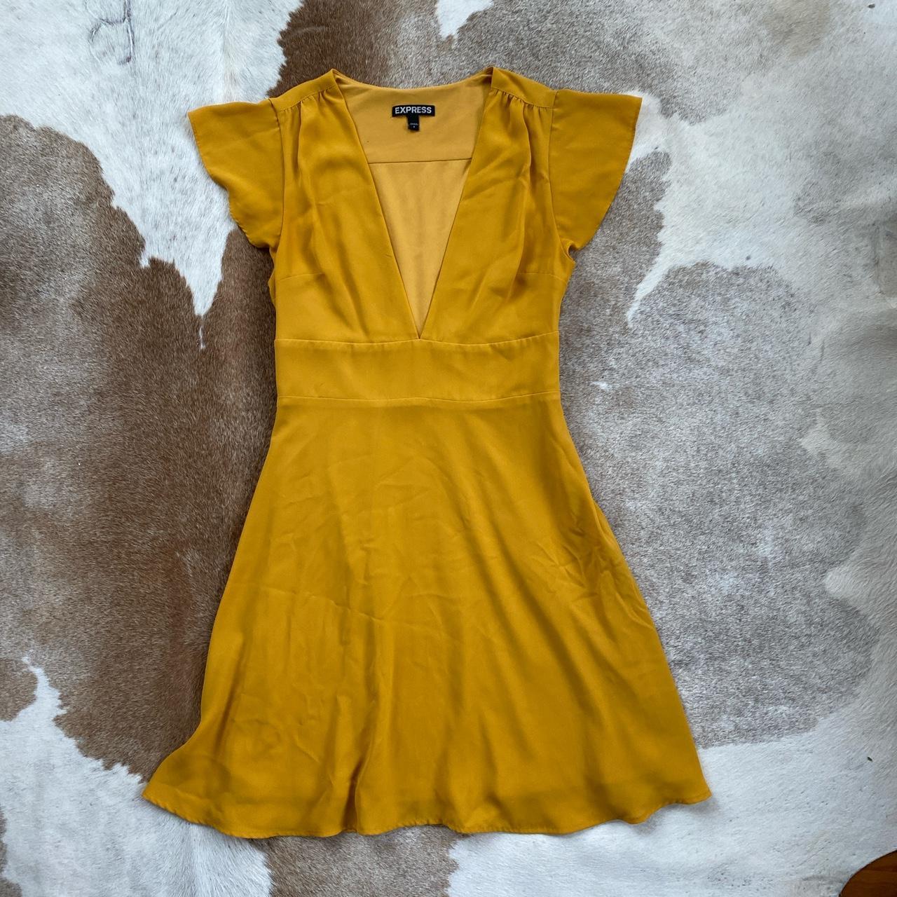 Express yellow cap sleeve plunge neckline mini dress