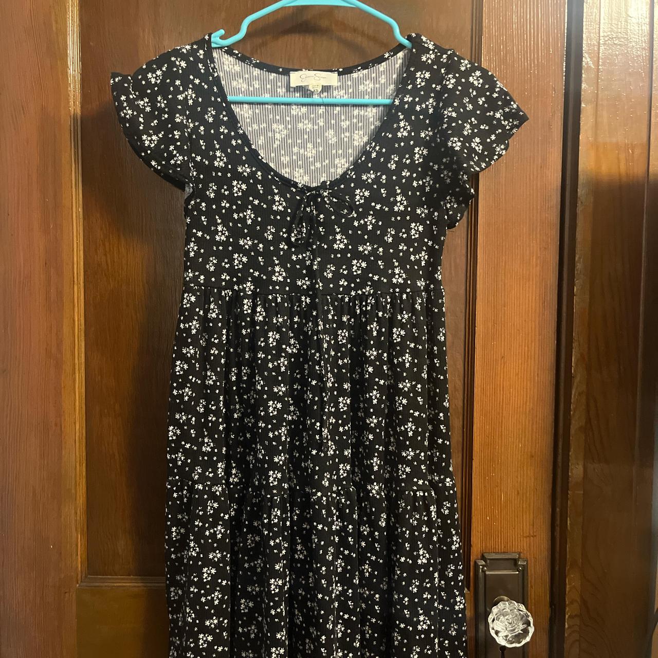 XS Marshalls black and white floral dress #y2k #vintage - Depop