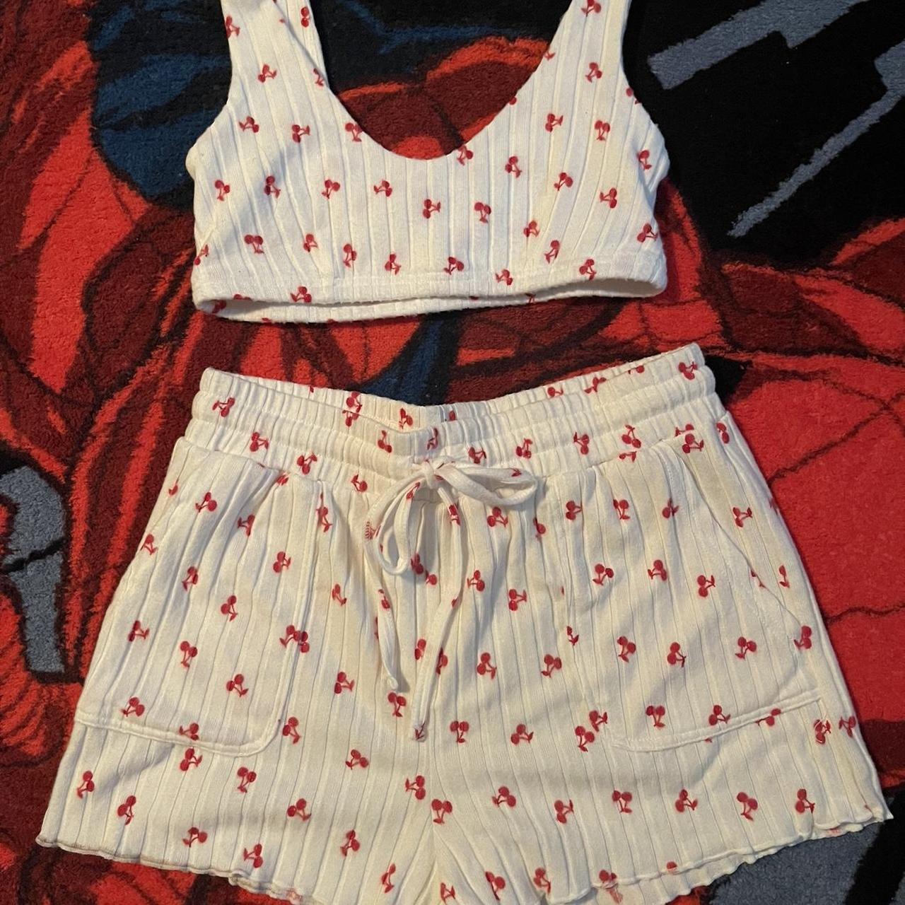 forever 21 sleepwear/ lounge cherry set the top is... - Depop