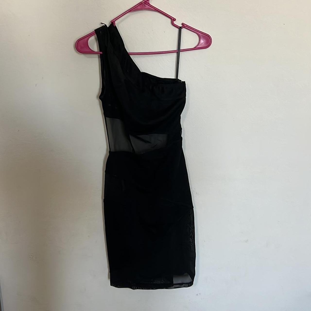Small black one shoulder mini dress with open back... - Depop