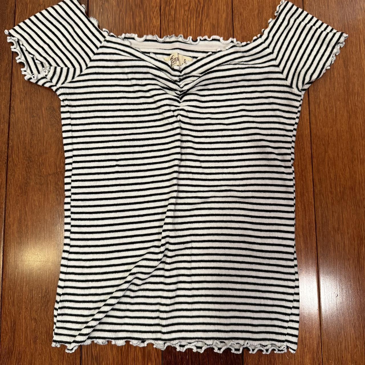 Hollister White and Black Striped Top worn off