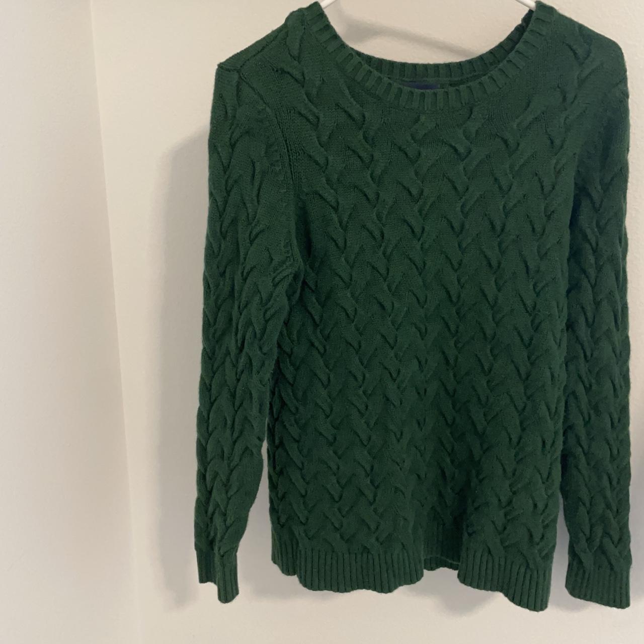 Lands' End green cable knit sweater ･ﾟ:... - Depop