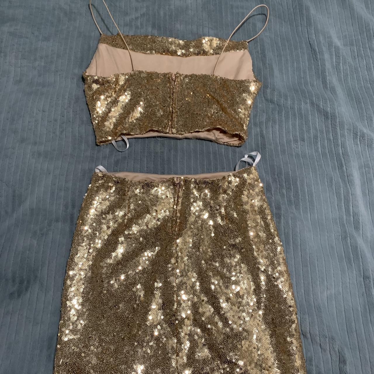 Gold sparkly 2 piece Small top and mini skirt Very... - Depop