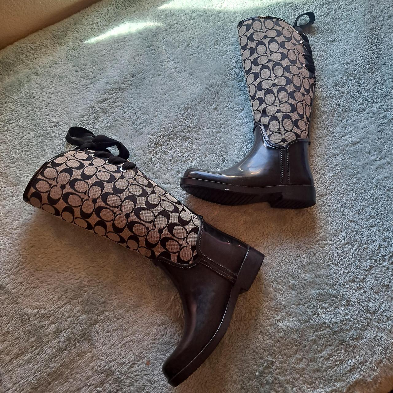 Black Floral Coach Rain Boot With Signature Floral Print COACH