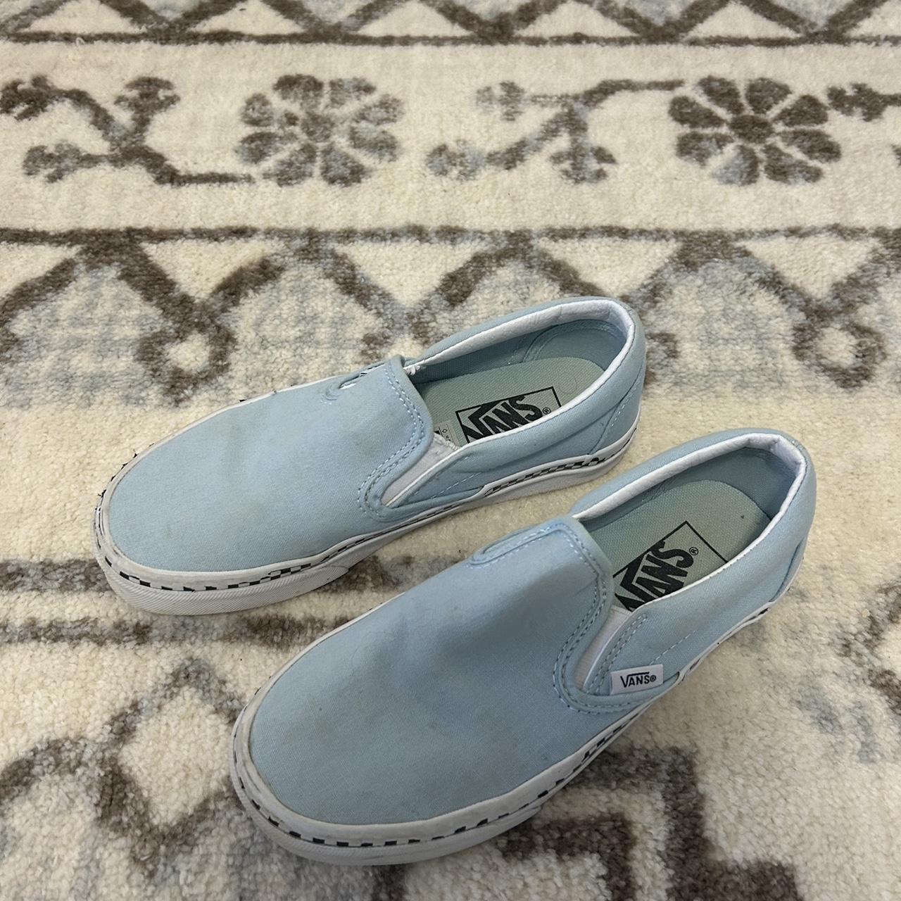 VANS SLIP ON W7 BABY BLUE CHECK BOARDER CANVAS Depop