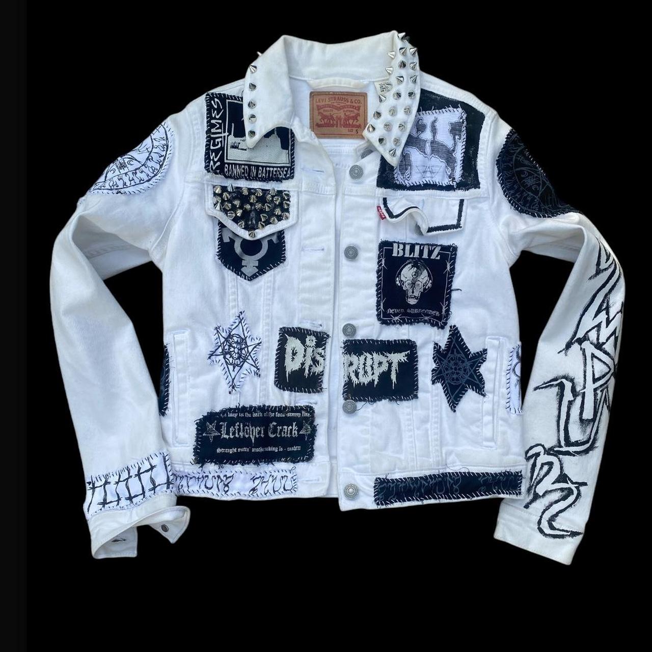 Custom Ramones / Distillers Levi’s punk jacket. White denim studded jacket. sz L deals