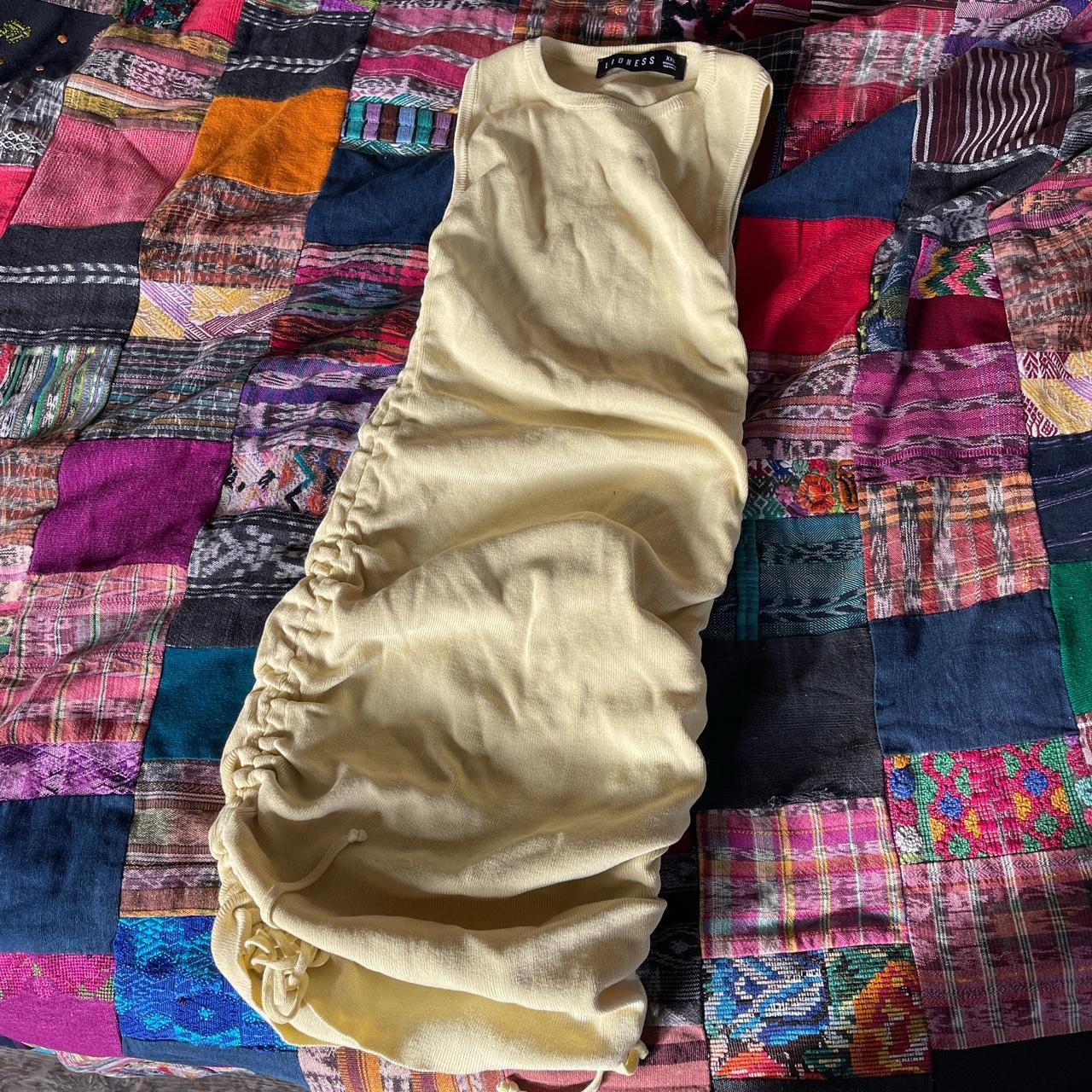 Lioness Women's Yellow and Cream Dress Depop