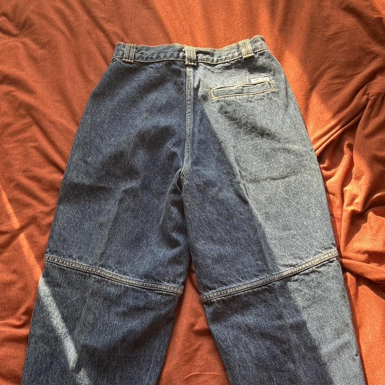 VINTAGE 70s Bonjour jeans with army green leather... Depop