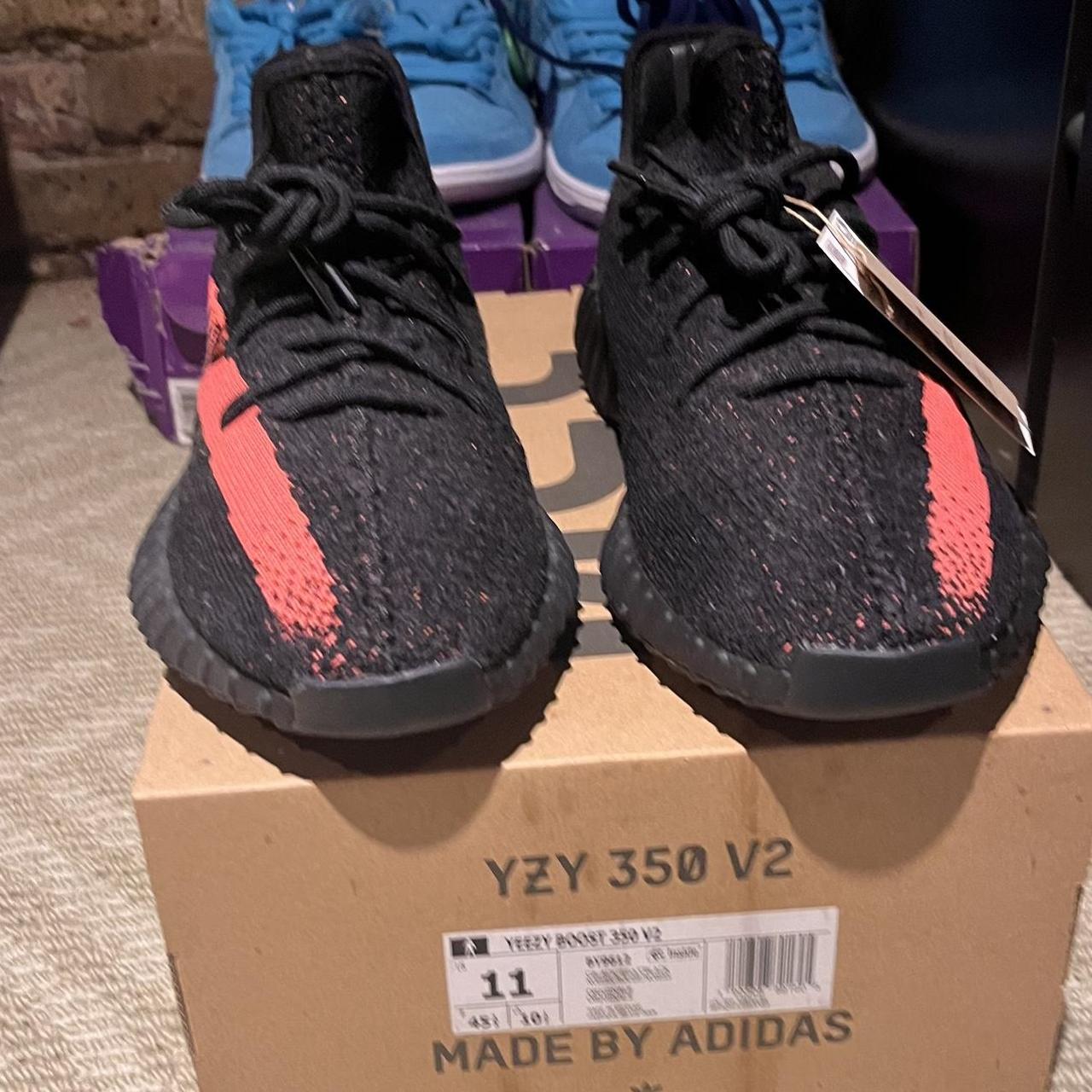 yeezy black red purple