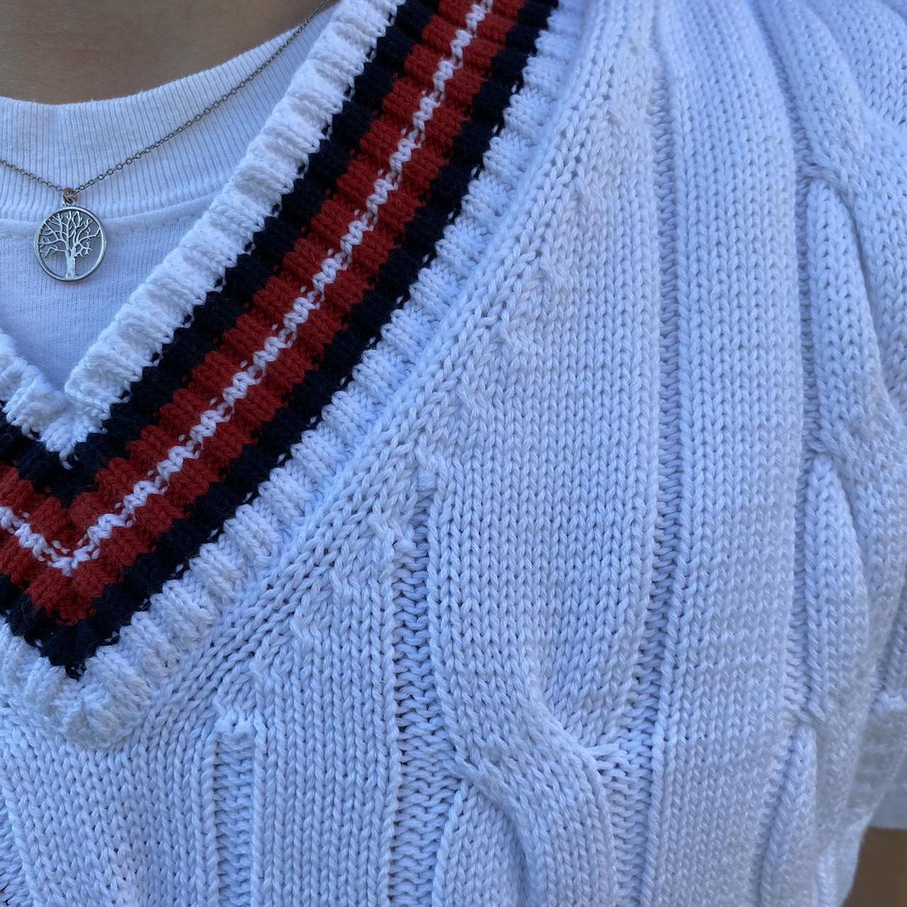 Size: Large Knit Sweater Vest (white with red/blue... - Depop