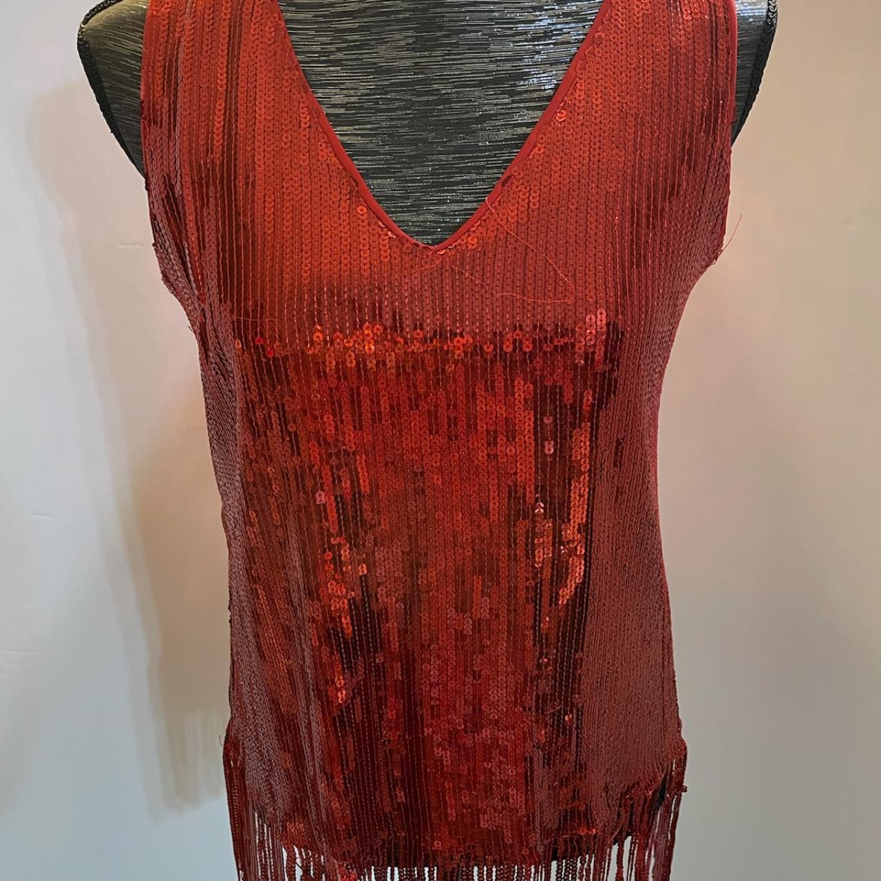 Red Sequin V Neck Tank Top Depop