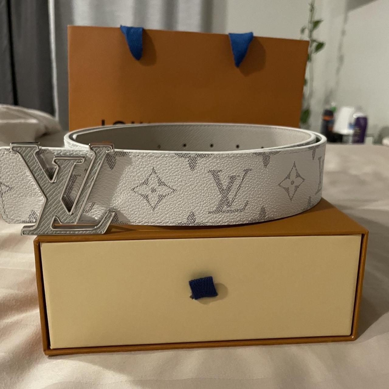 White Louis Vuitton belt size 32-36 comes with box | Depop