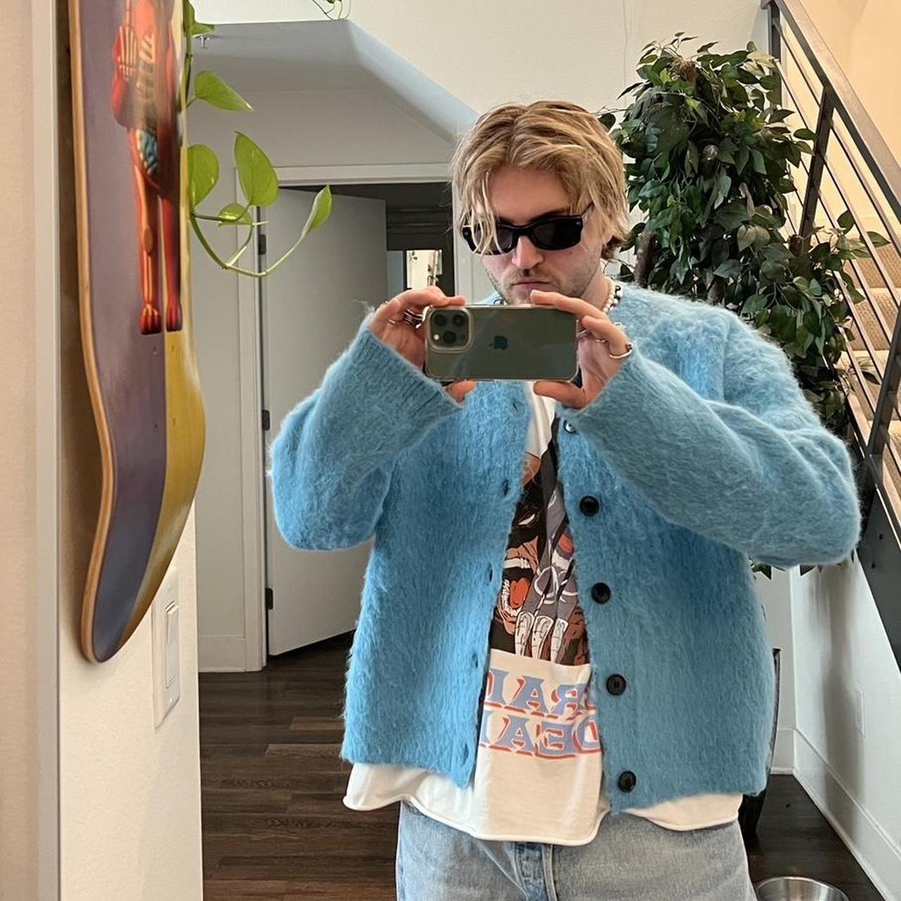 NO MAINTENANCE. Electric Blue Shag Cardigan. | Depop