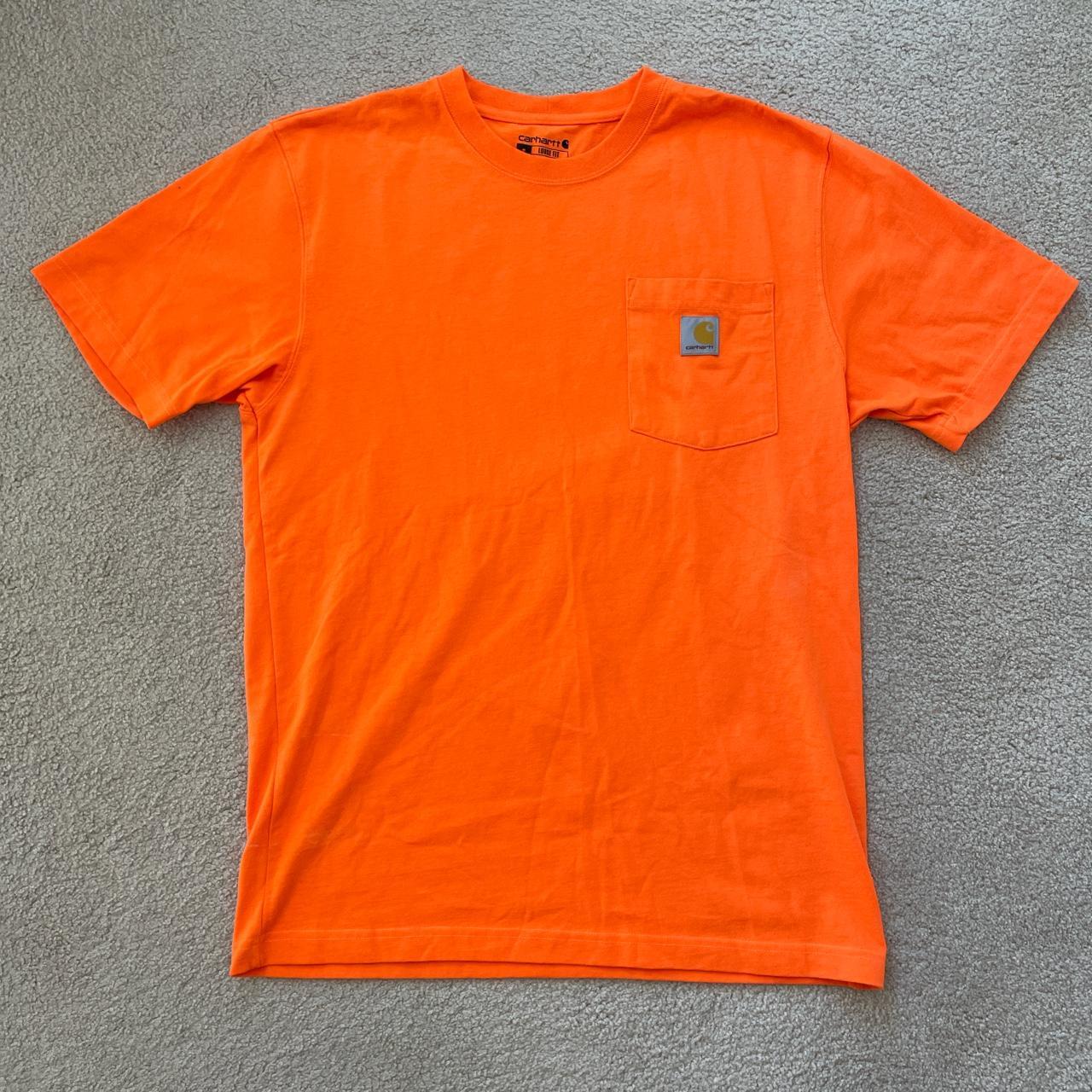 neon orange carhartt t-shirt size - small (loose... - Depop