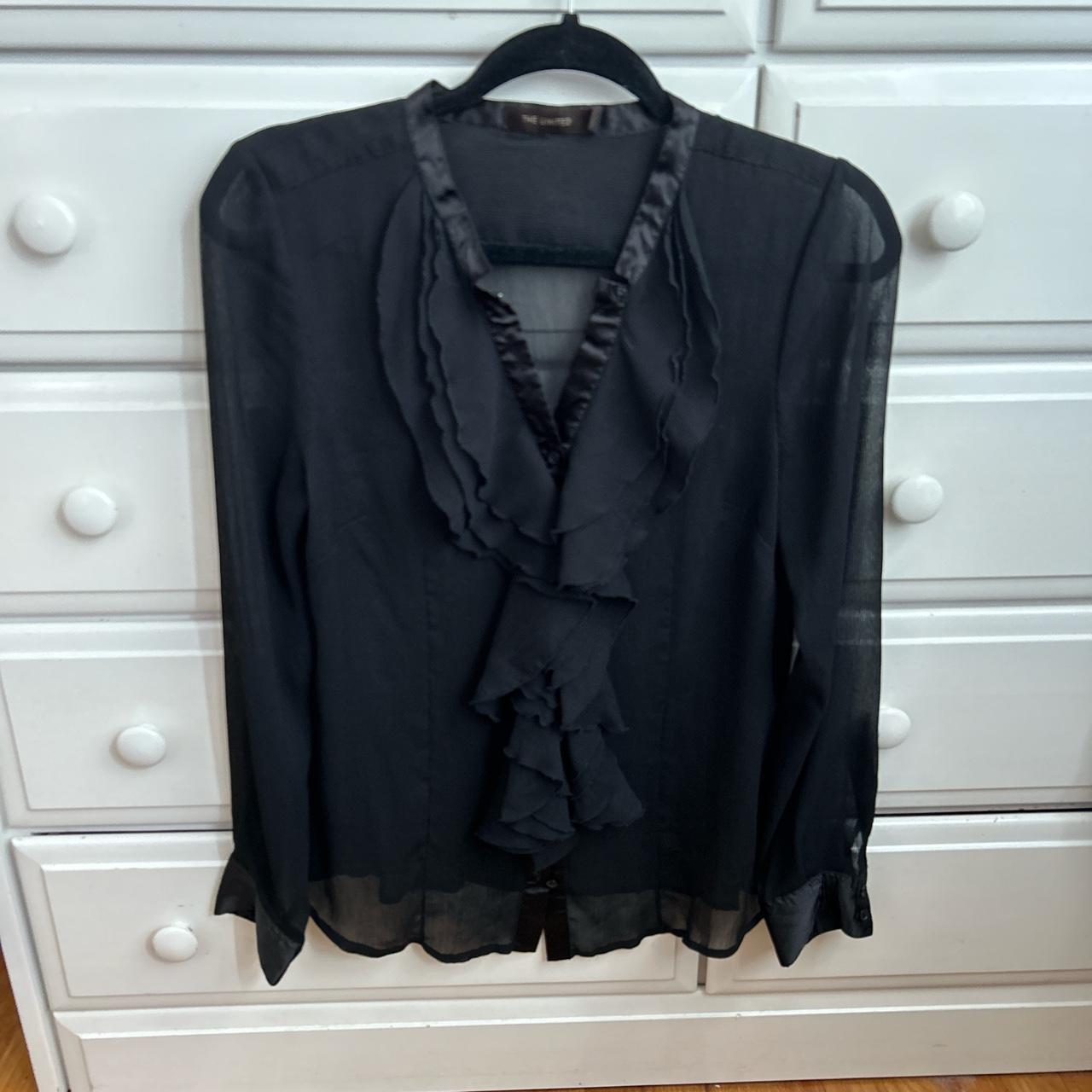 SHEER BLACK RUFFLE BLOUSE - brand: the limited -... - Depop