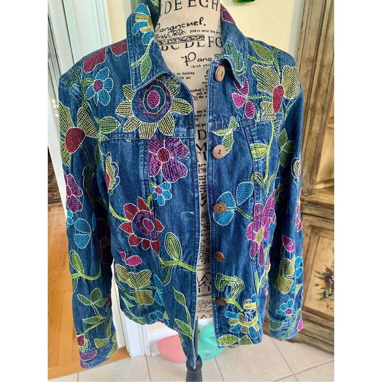 Coldwater Creek Embroidered Jean Jacket Size Medium. Depop