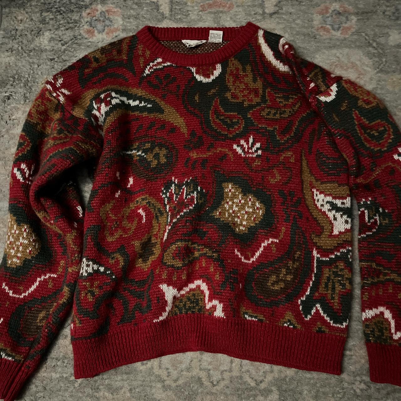Red and blue paisley patterned sweater Oversized Size L Depop