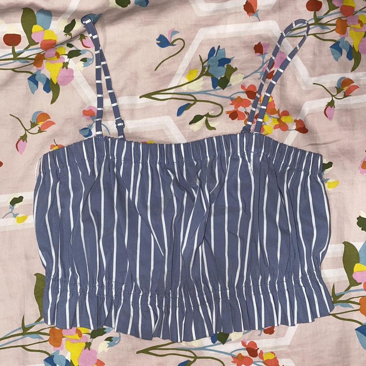 urban outfitters crop top blue and white pinstripes... - Depop