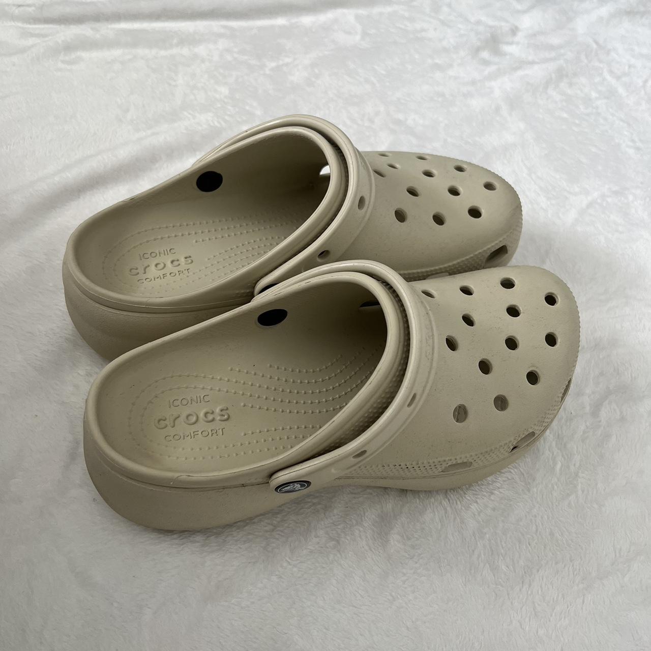 CREAM PLATFORM CROCS - Depop