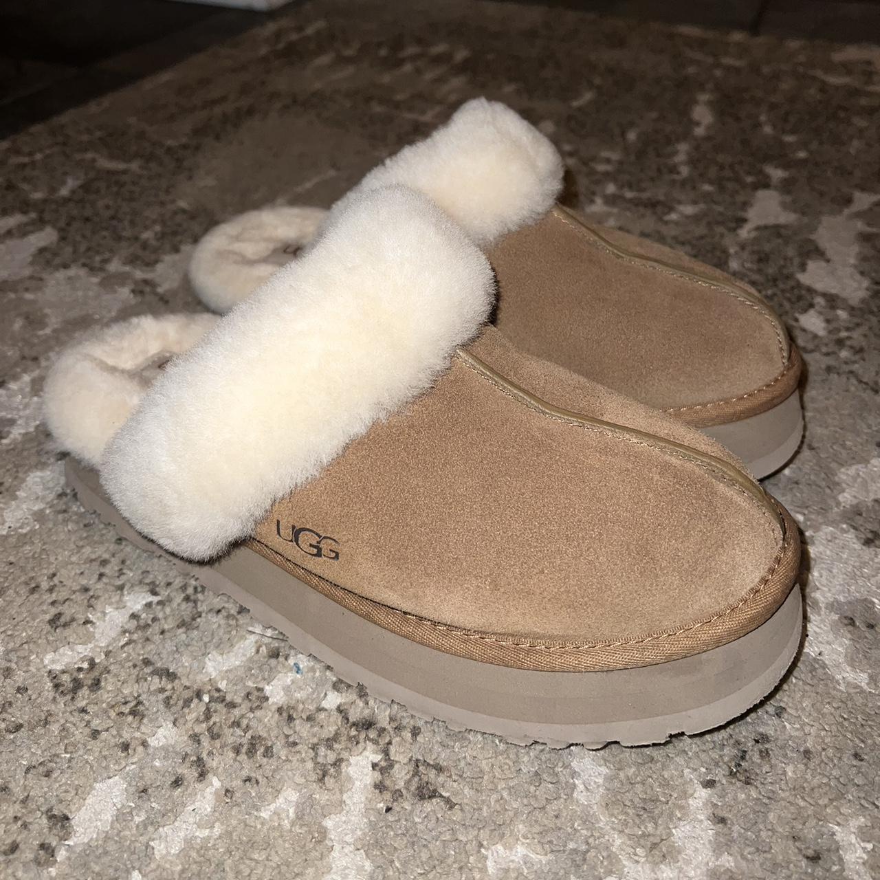 UGG Disquette Suede Fur Platform Slides - Depop