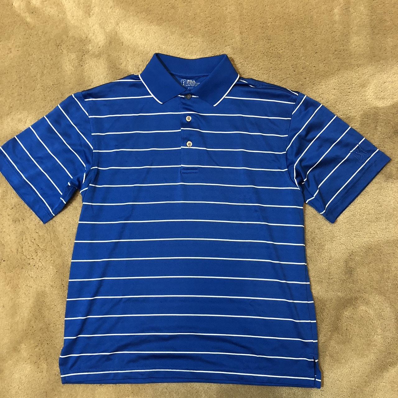 PGA Tour Men's Blue and White Polo-shirts | Depop
