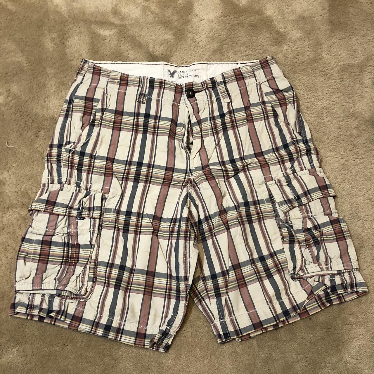 American Eagle Outfitters Men's Red and White Shorts Depop