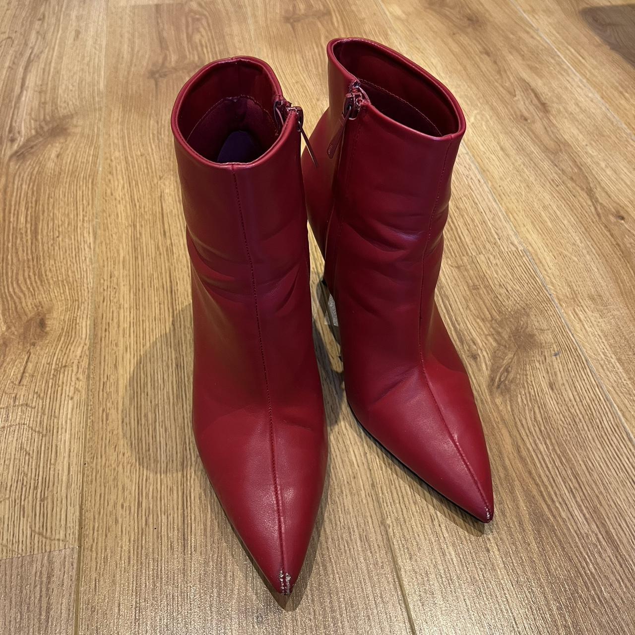 Zara Red Mid Heel Ankle Boots HIGH-HEEL ANKLE BOOTS Burgundy Red