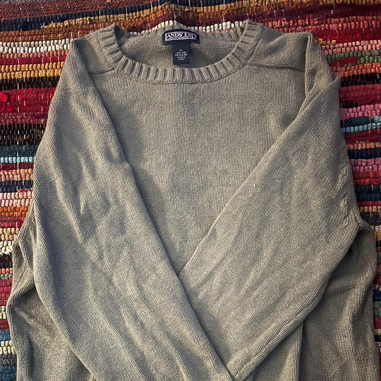 Lands' End Men's Khaki and Green Jumper Depop