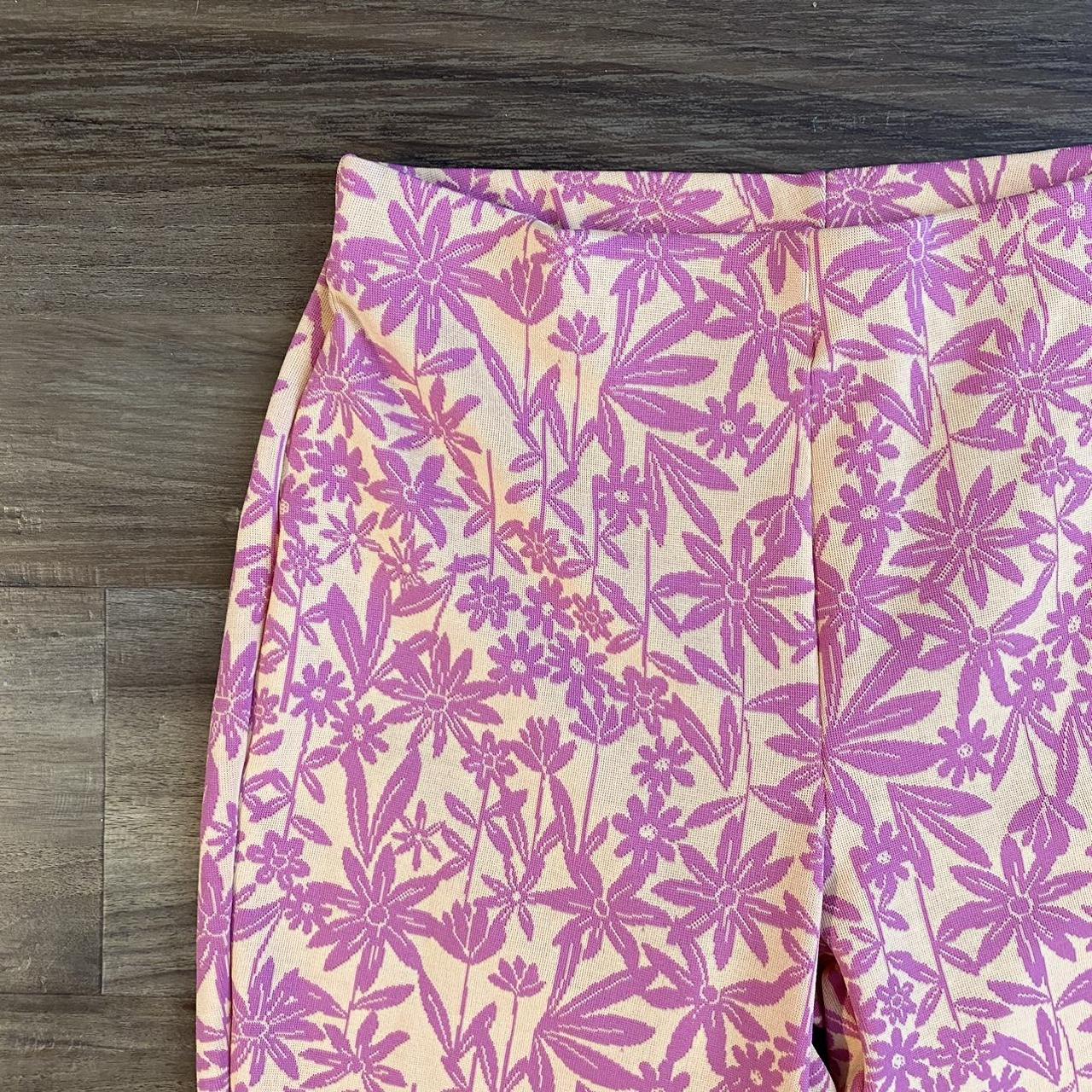 Zara floral pants, orange/pink, flare bottom, knit... Depop