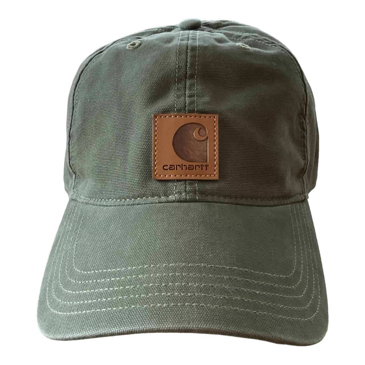Carhartt Green Canvas Hat Cap Workwear Leather