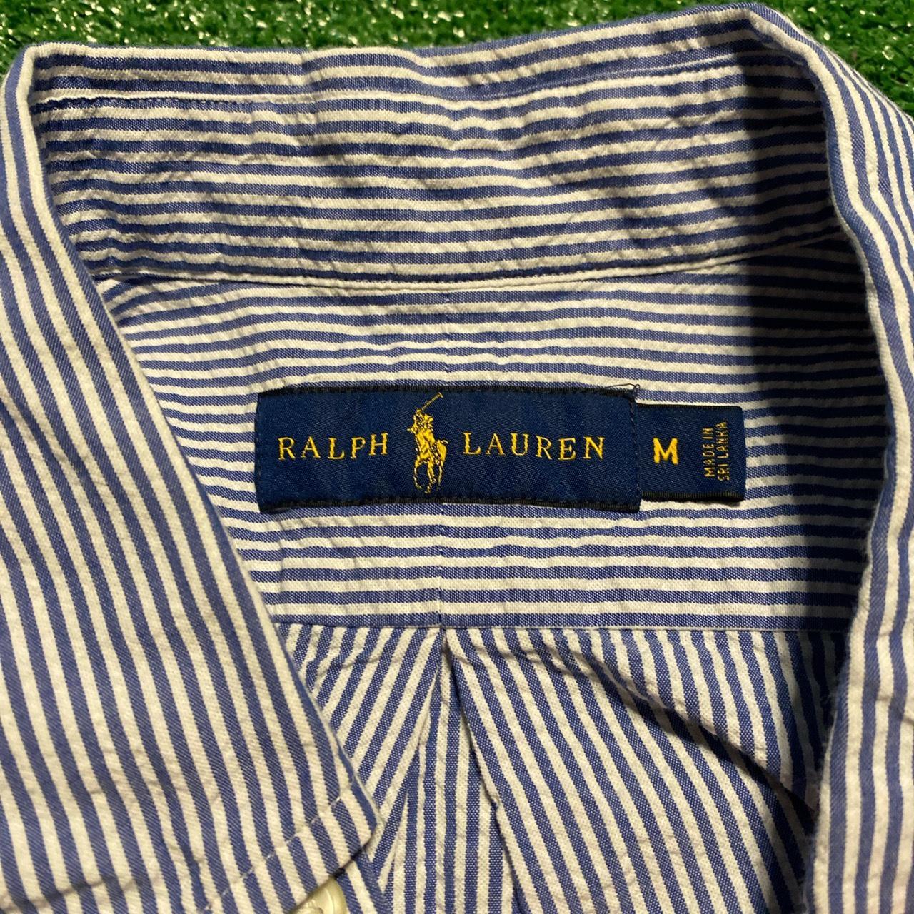 Navy Seersucker Ralph Lauren Polo Shirt MEASUREMENTS... - Depop