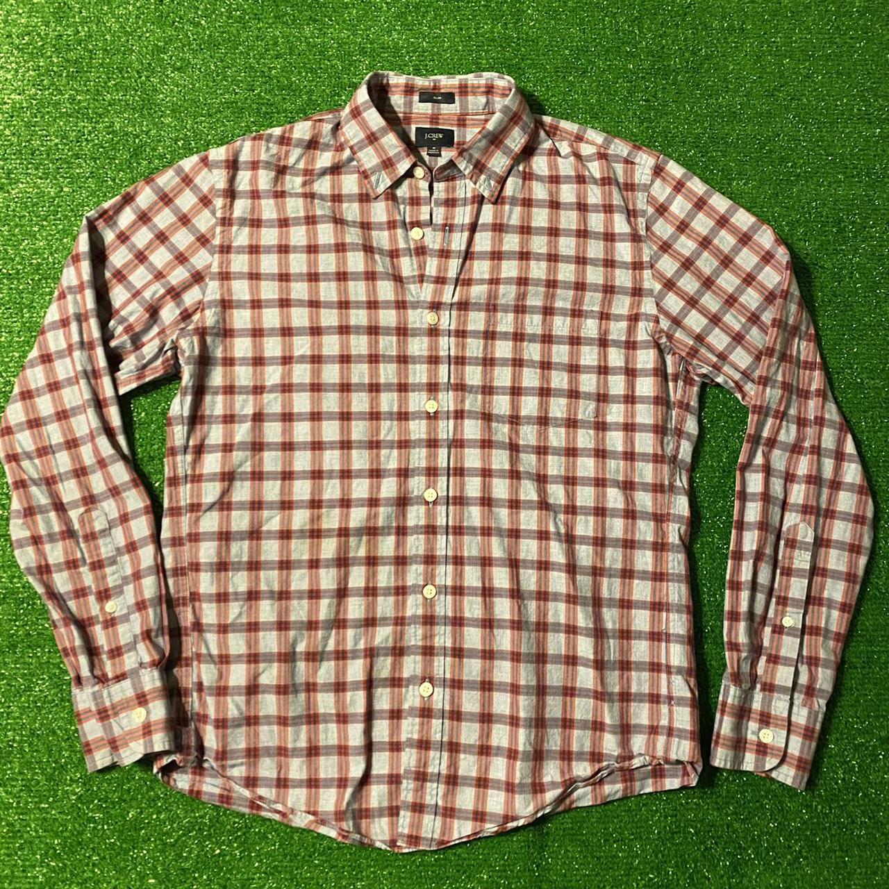 Light Blue/Red J Crew Slim Fit Long Sleeve... Depop