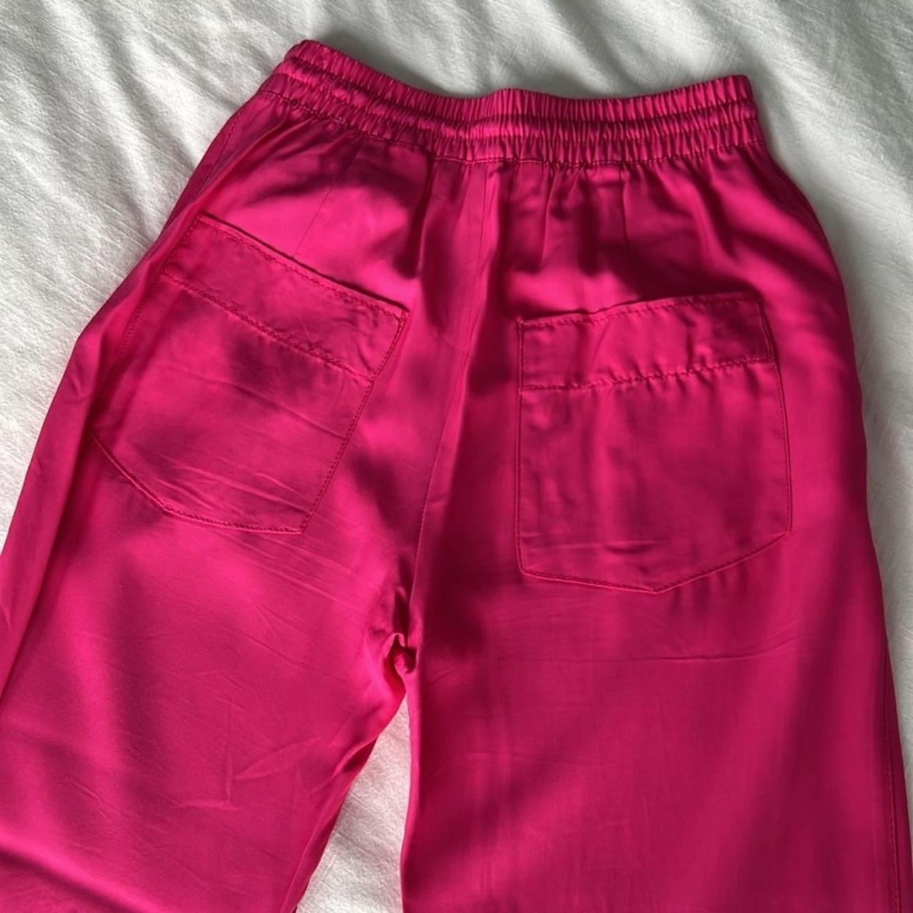 Bright pink silk/satin Zara trousers. Front and back... - Depop