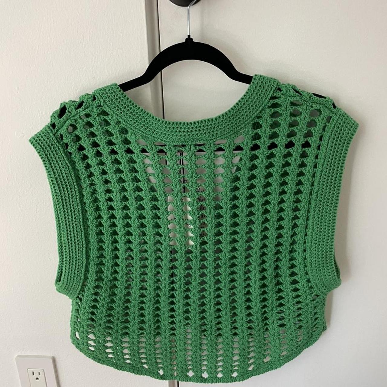 BDG Green Crochet Sweater Vest Cropped #sweatervest... - Depop