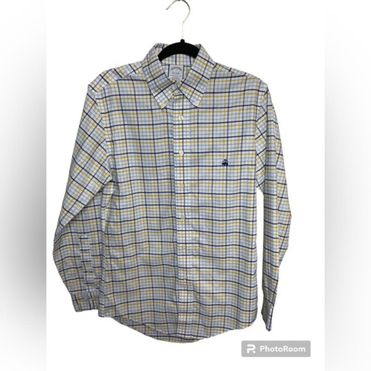 Brooks Brothers blue yellow plaid long sleeve button... - Depop
