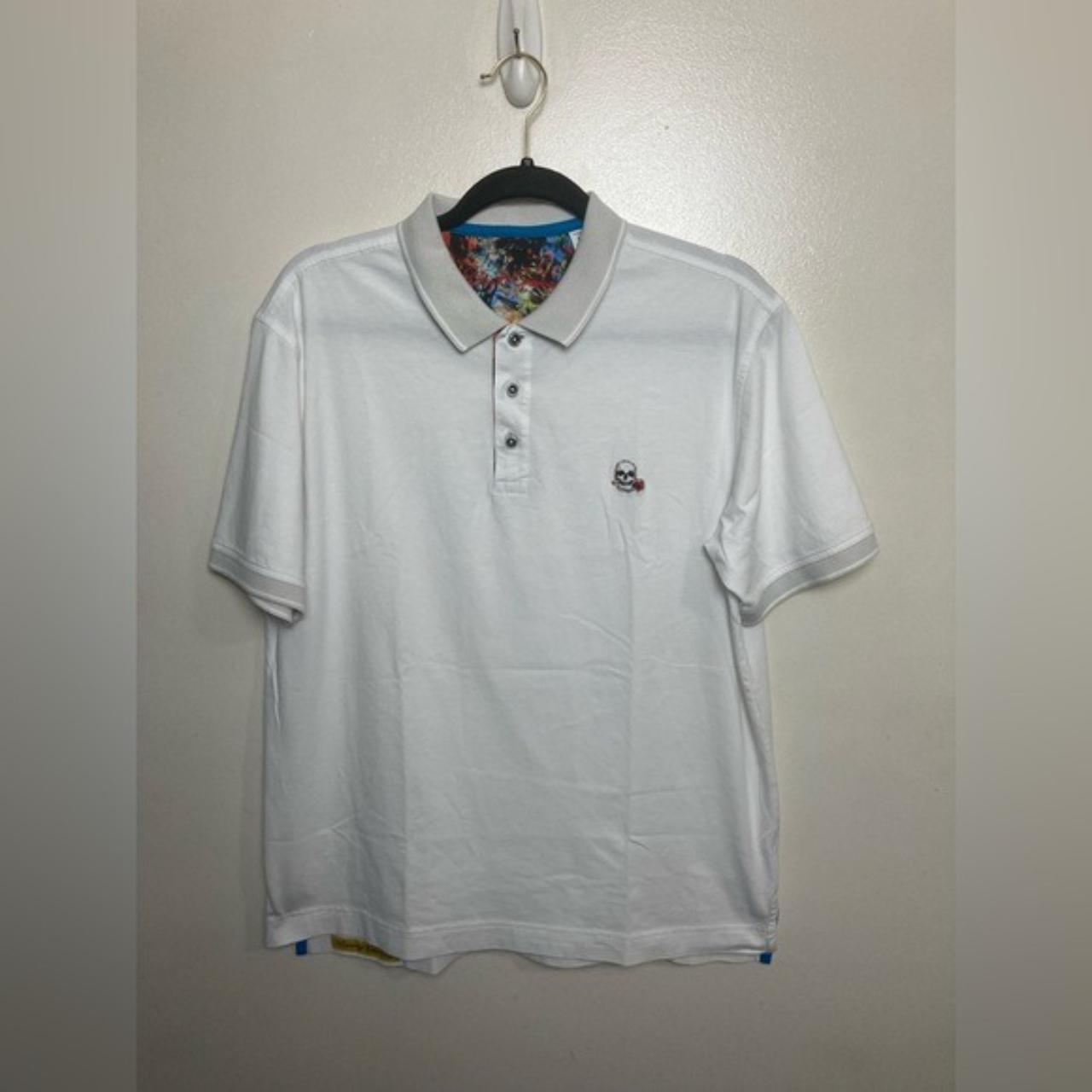 Robert Graham white classic fit polo shirt with... - Depop