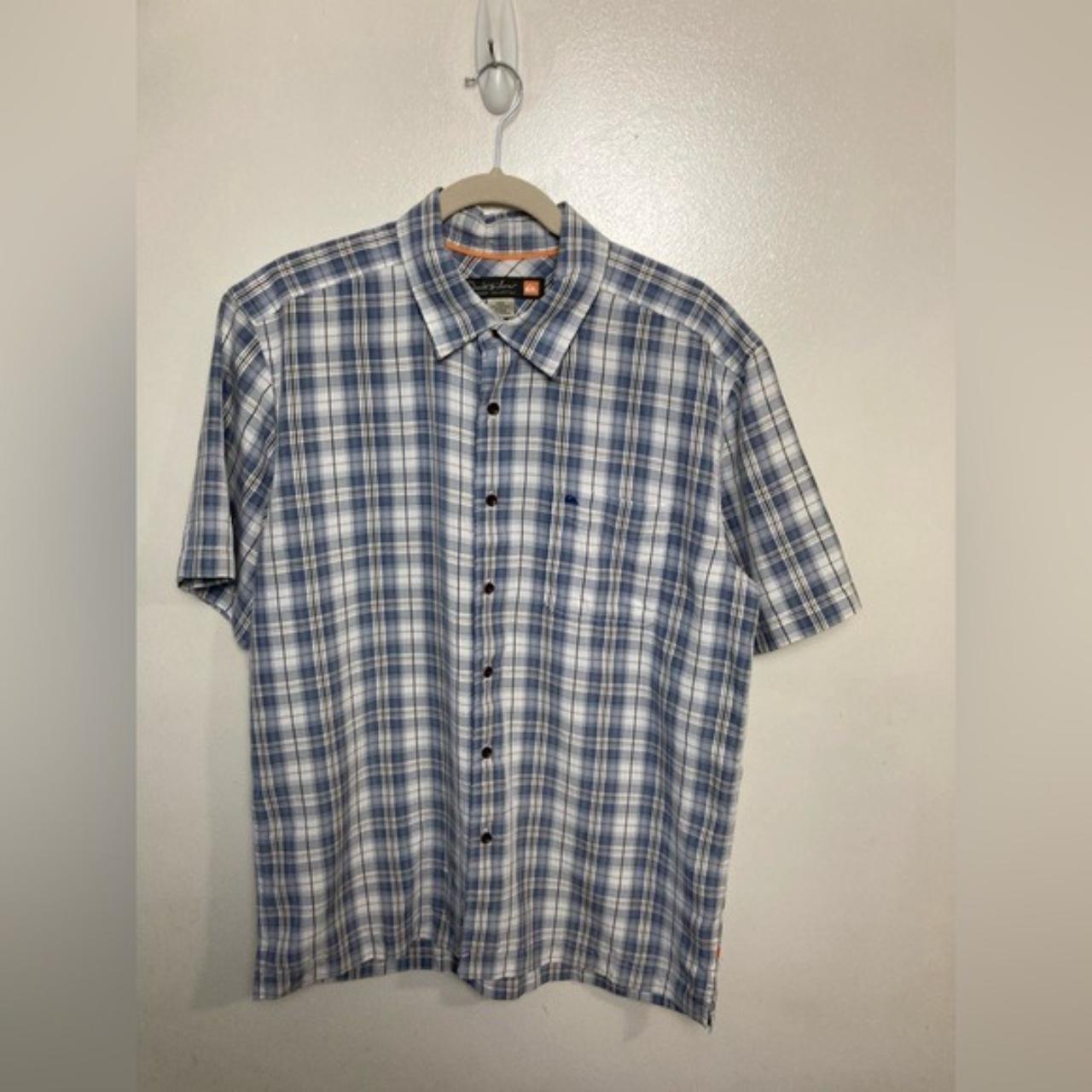 Quiksilver blue brown plaid short sleeve button up... - Depop