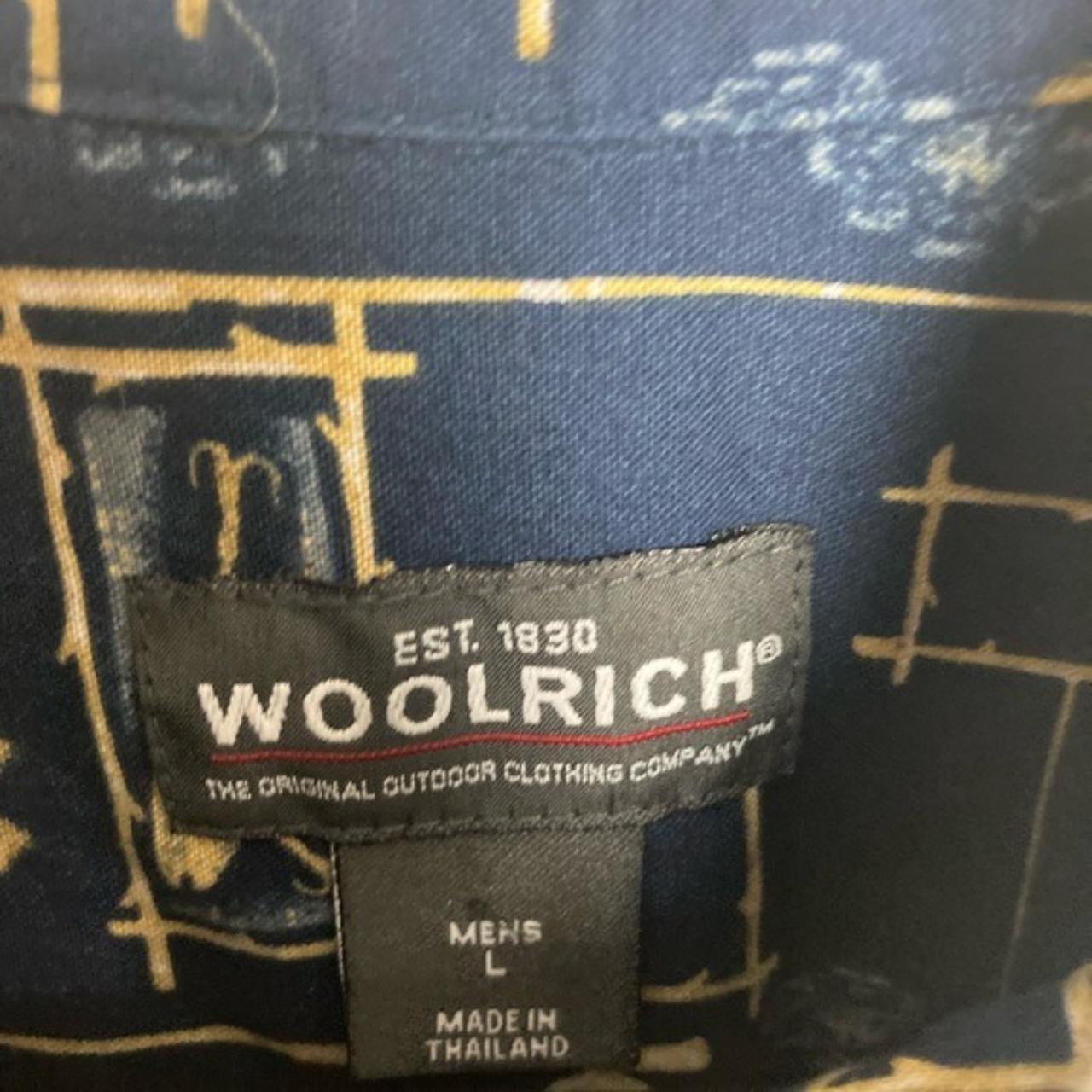 Woolrich Blue Fish Pattern Short Sleeve Button Down - Depop