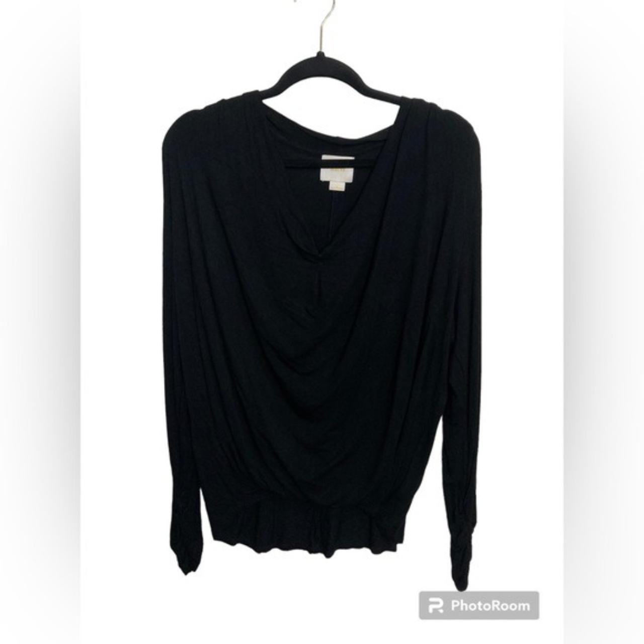 Maeve Anthro black hi low ruched long sleeve top. ... - Depop